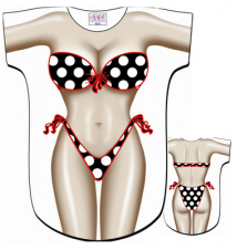 Bikini Body Cover Up Tee Shirt #67 Black with White Polka Dots