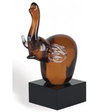 Badash Crystal Art GW511 Glass Amber Elephant On Black Base