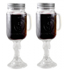 2 PACK  -  Redneck Wine Glass With Handle - Pewter Lid 16oz