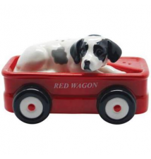 Dalmatian Dog Riding in Little Red Wagon Salt & Pepper Shakers S/P Set