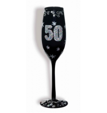50th Birthday Black Bling Fluted Champagne Glass 