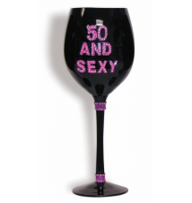 Black 50 And Sexy Bling Wine Glass
