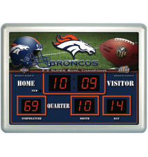 Denver Broncos 14 in. x 19 in. Scoreboard Clock with Temperature  #144