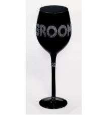 *Groom* Black Wine Glass