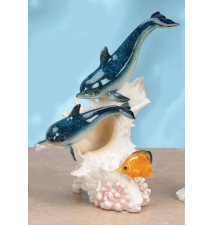 Bottlenose Dolphin Couple Swimming with Colored Fish Statue 10*