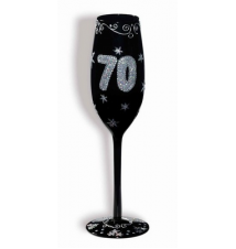 70th Birthday Black Fluted Bling Champagne Glass 