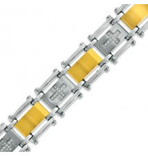 Men's 1/4 CT. T.W. Diamond Cross Bracelet in Two-Tone Stainless Steel - 8.5