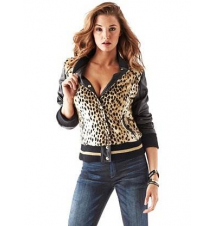 Leopard-Print Faux-Leather Sleeve Bomber Jacket
Guess
