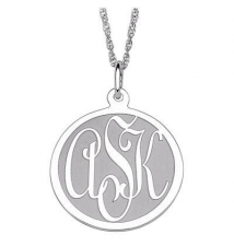 Engraved Monogram Disc Pendant in Sterling Silver (3 Initials) - 20